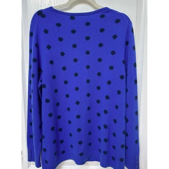 Talbots Cashmere Button Cuff Crew Neck Sweater Royal Blue Polka Dot Size L - Picture 3 of 9